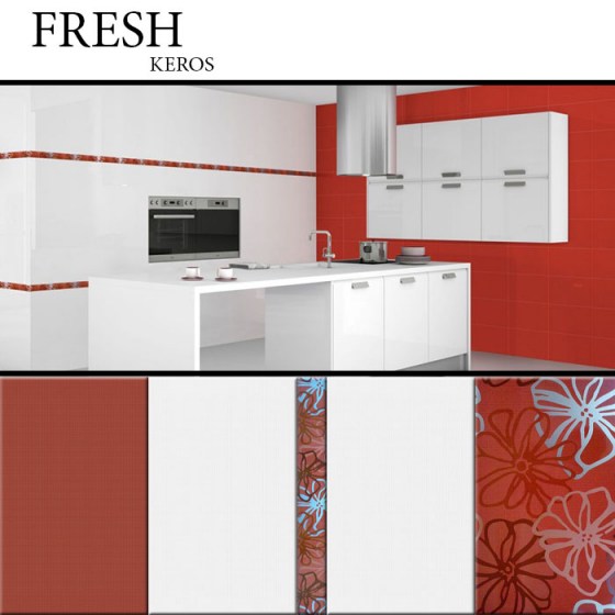 KEROS FRESH 25x40 ROJO / BIANCO / DECORADO FLY ROJO / LISTELO FLY ROJO / FRESH ROJO 33x33